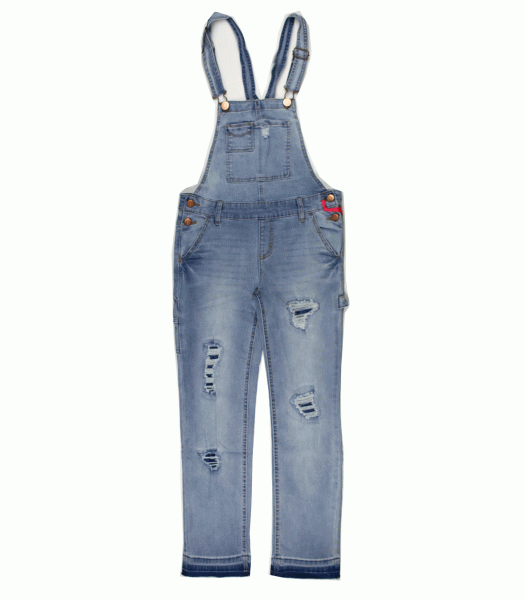 Justice Blue Denim Distressed Slim Jeans Overall